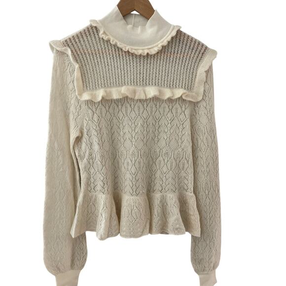 INTERMIX Sweaters - Intermix‎ Cottage Alpaca Blend Delicate Ruffled Sweater in Cream Size Large
